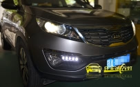 起亚智跑 车灯改装 全新海拉5双光透镜 飞利浦D1S灯泡 法雷奥安定器