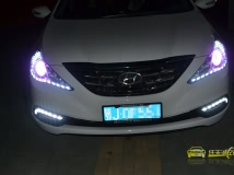 现代索拉塔加装国产转向灯,泪眼灯,紫色天使眼,6000K新赛科氙气灯套装,索八改灯