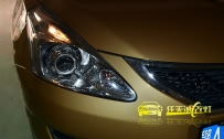 日产骐达 大灯改装奥迪Q5双光透镜、全新飞利浦D1S 4200K氙气灯泡、原装位松下安定器