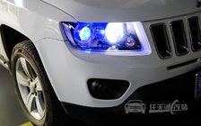 Jeep指南者车灯改装蓝膜定制HL5双光透镜、飞利浦XV D1S 4800K 氙气灯泡、蓝色恶魔眼