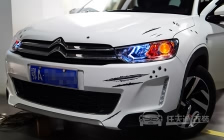 雪铁龙C3-XR大灯改装 任天诚定制黄金版双光透镜、飞利浦XV 4800K灯泡、红色LED恶魔眼