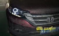 本田CRV 大灯改装海拉5双光透镜、全新飞利浦XV 4800K氙气灯泡、松下安定器、天使眼