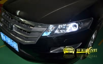 本田歌诗图 大灯改装Q5小糸双光透镜、全新欧司朗CBI D2S氙气灯泡、白色光导天使眼